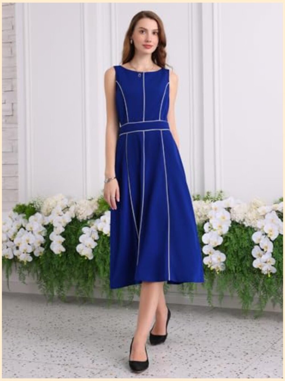 Boat Neck Sleeveless A-Line Midi Dress Cocktail Party Formal - Picture 3 of 6